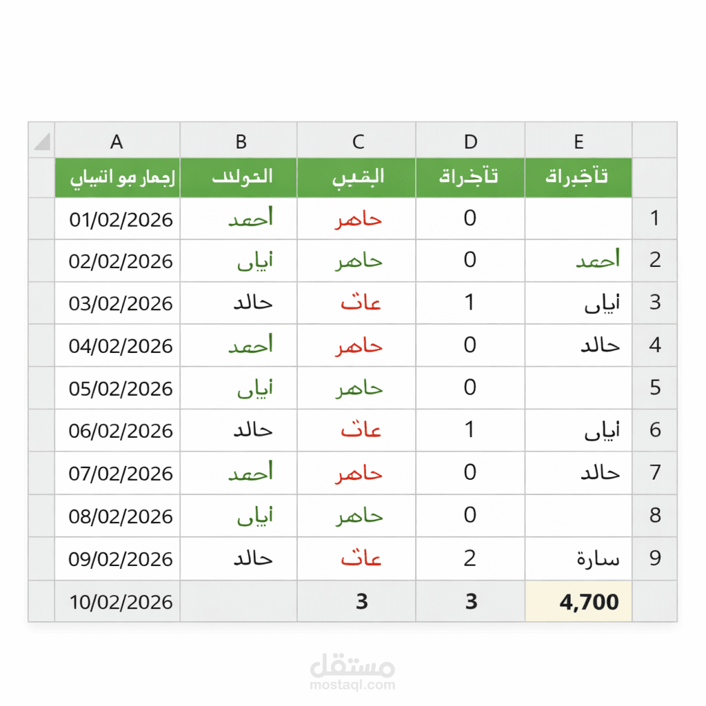 جدول متابعة حضور وغياب الموظفين باستخدام Excel