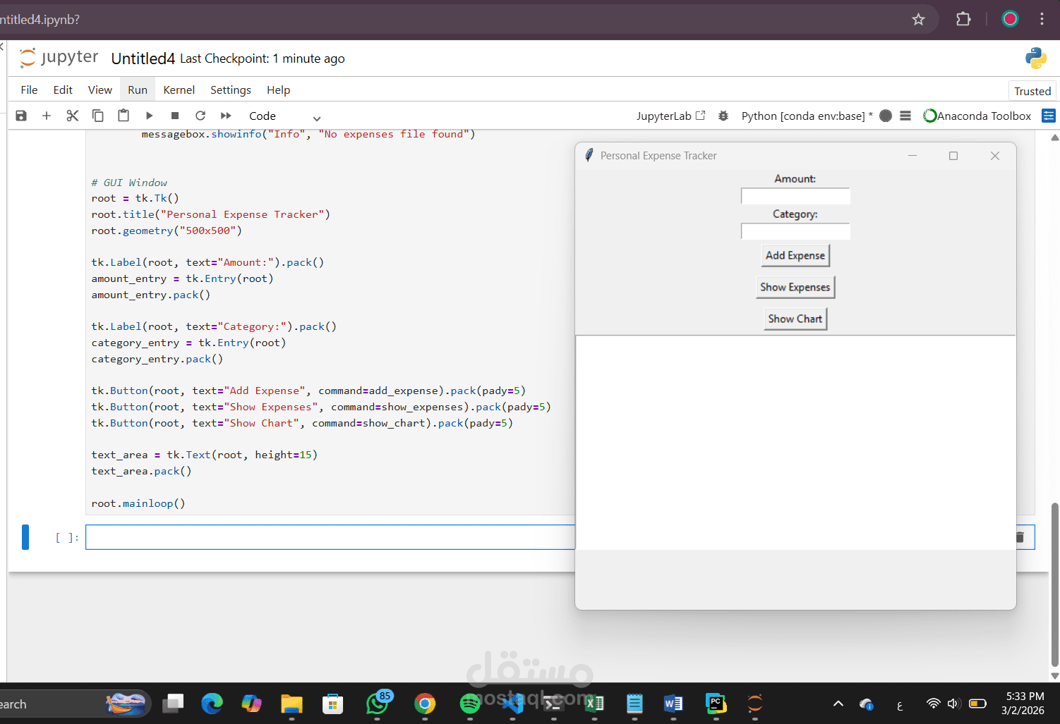 Personal Expense Tracker with GUI and Charts using Python