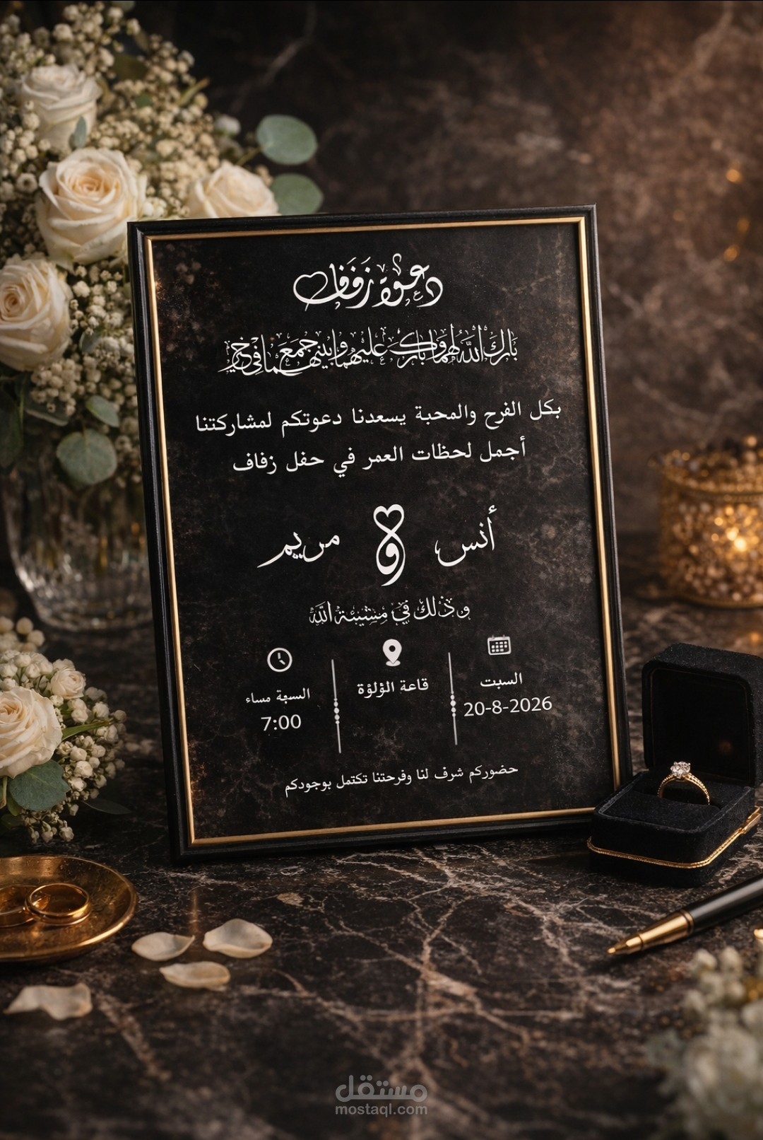 تصميم دعوة زفاف فاخرة بأسلوب أنيق وعصري
