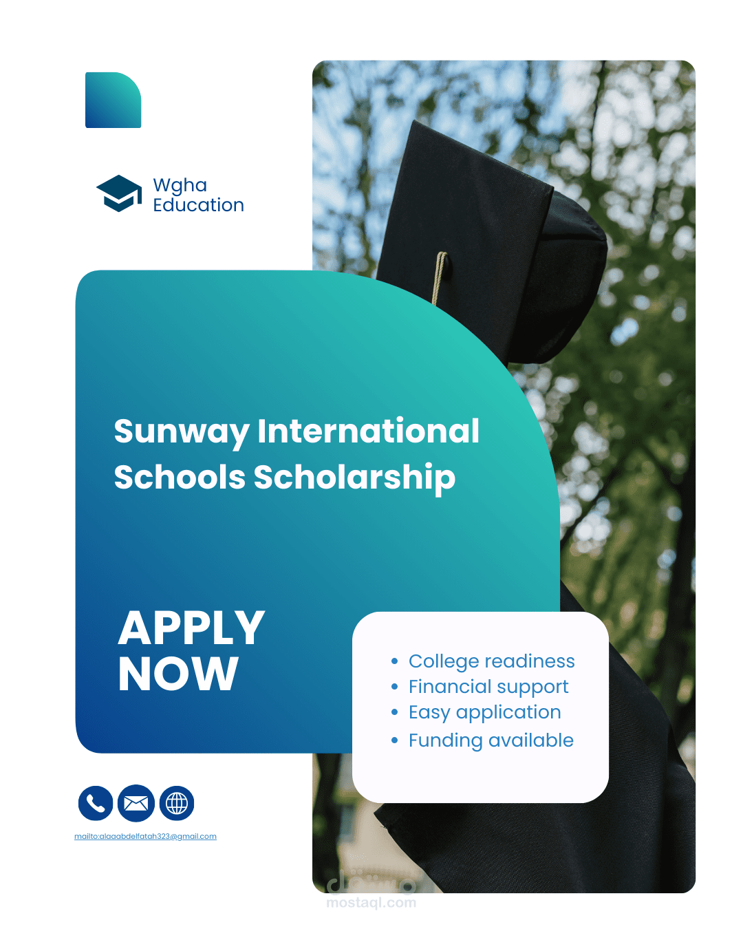 بحث و كتابة محتوى وتصميم بوستر لمنحة دراسية