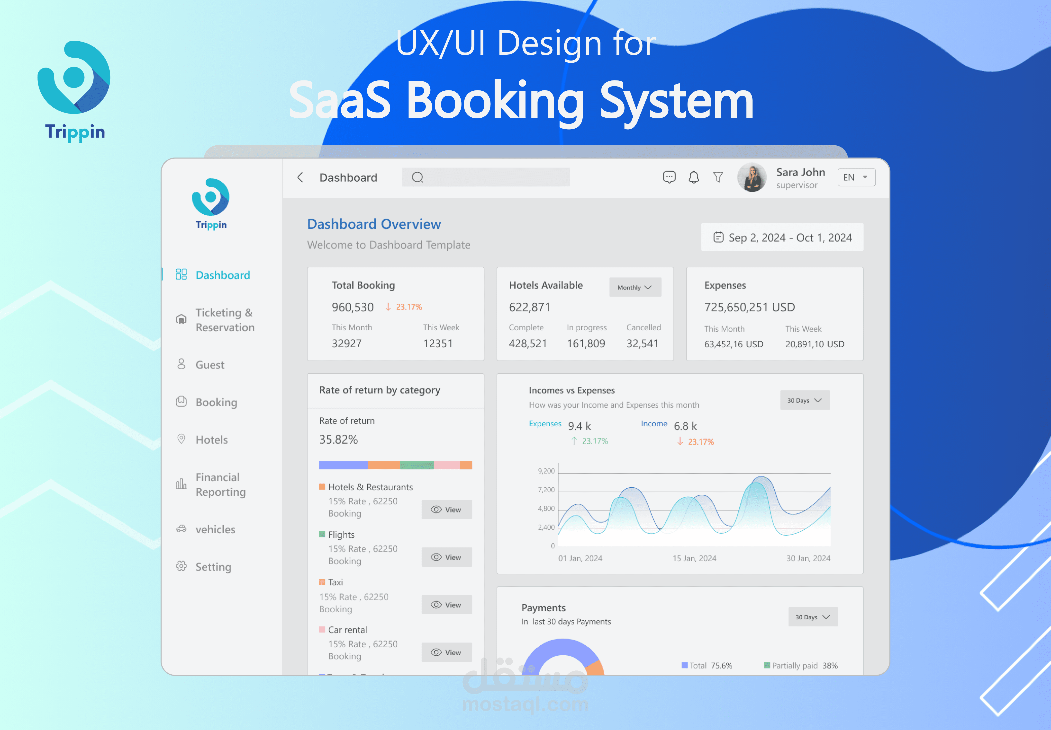 تصميم واجهات وتجربة مستخدم لنظام حجز SaaS