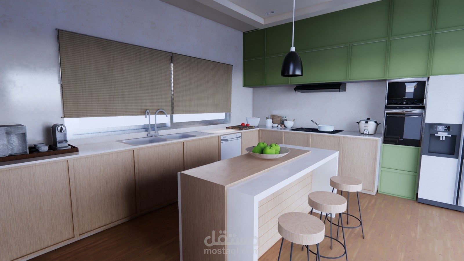 تصميم داخلي لمطبخ ومطبخ تحضيري