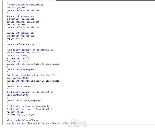 تصميمتصميم قاعدة بيانات احترافية لإدارة العقارات والمكاتب البيعية.