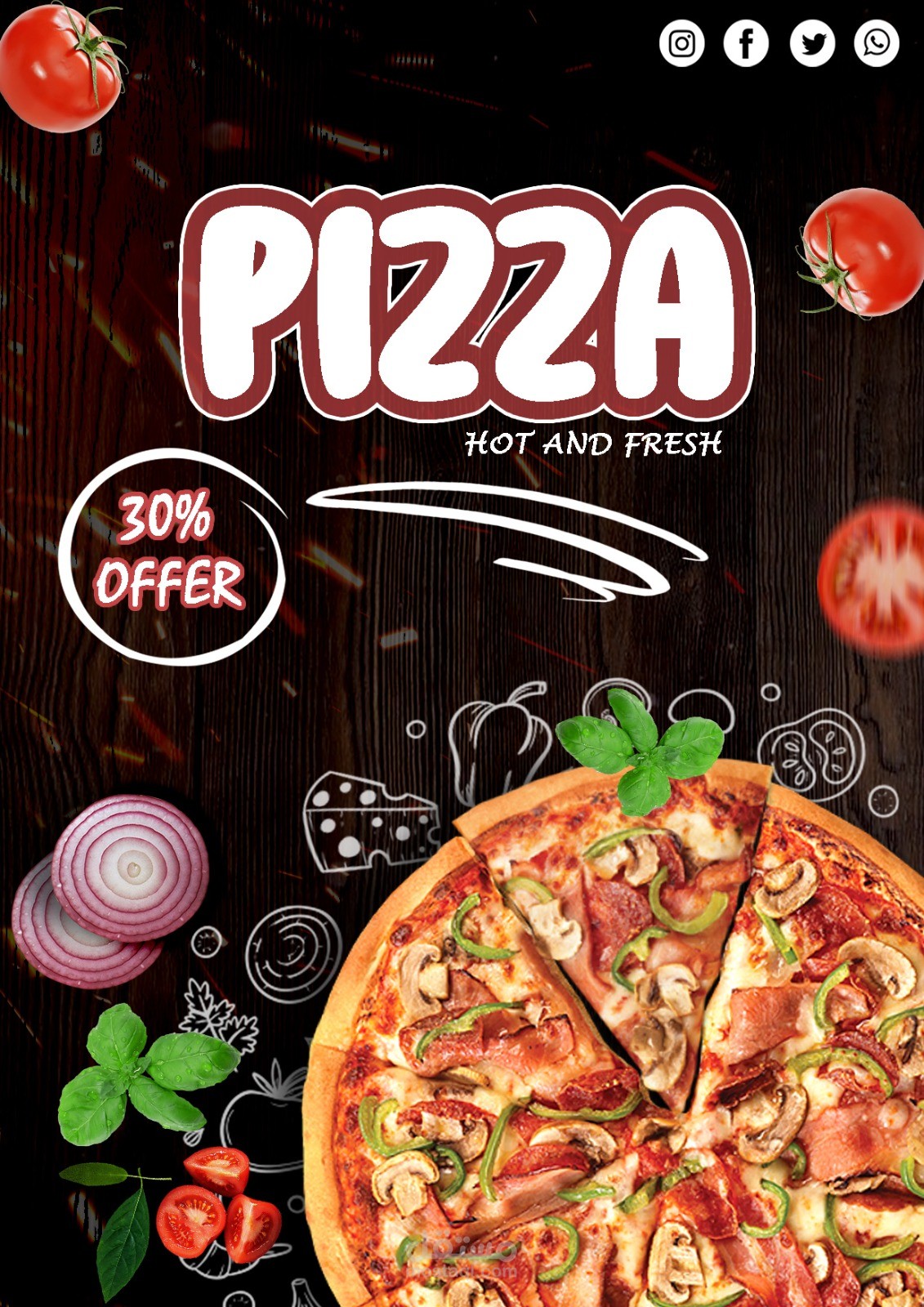 تصميم بوستر إعلاني جذاب لـ "Pizza Hot and Fresh"