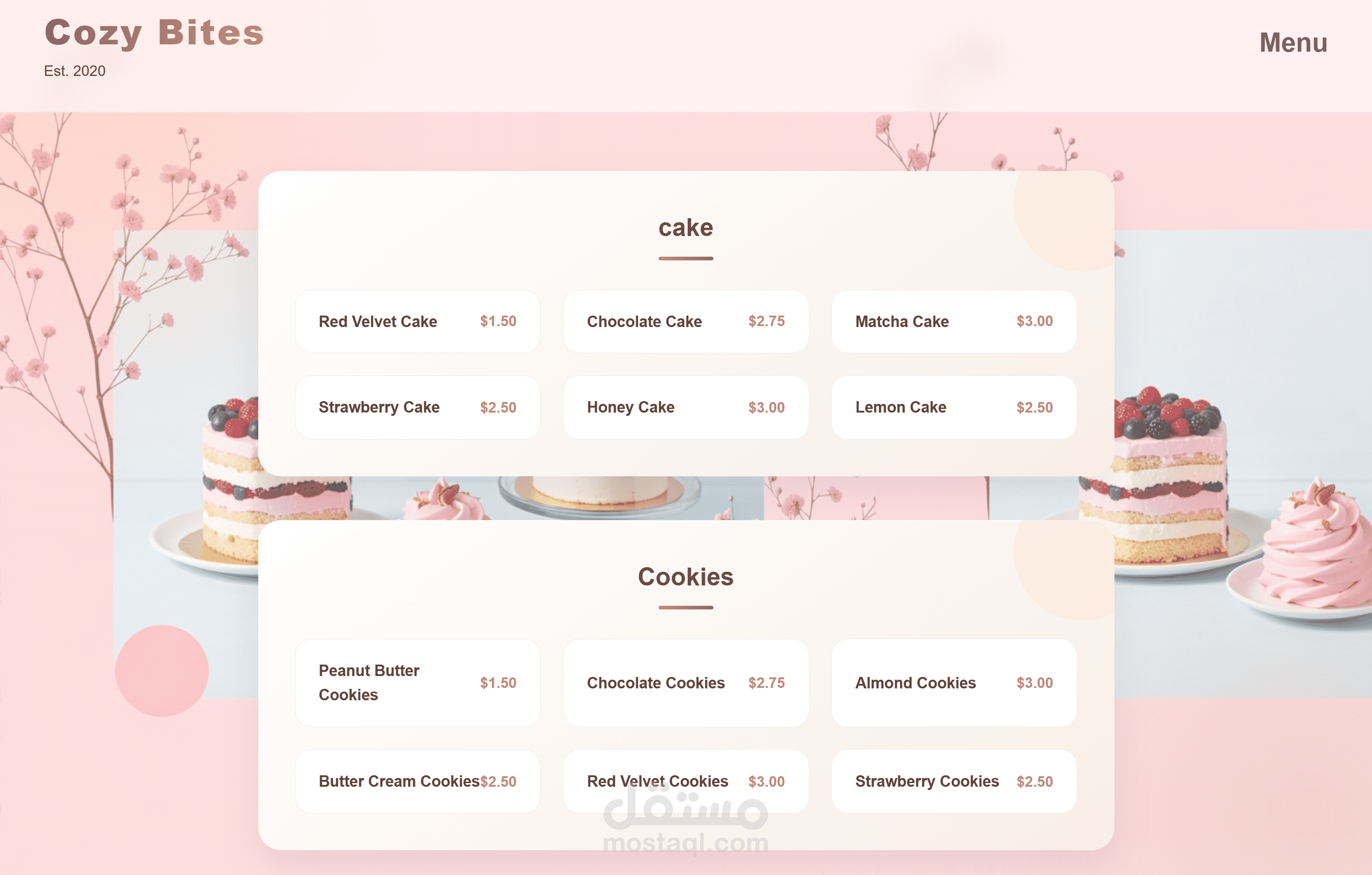 café menu page