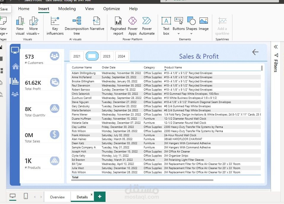 تصميم لوحة مؤشرات مبيعات وأرباح تفاعلية (Sales & Profit Dashboard) باستخدام Power BI