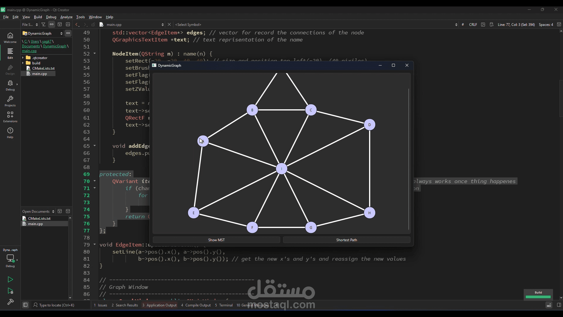 Graph Representation, Minimum Spanning Tree, Shortest Path, GUI Visualization using c++