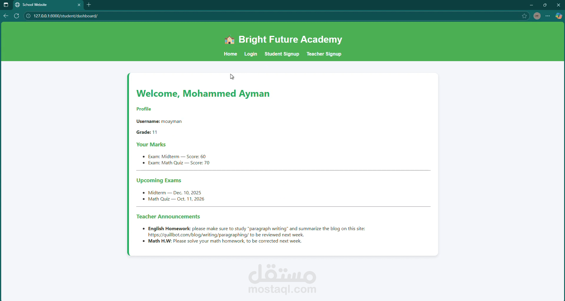 Full-stack python project for a school system using django framework