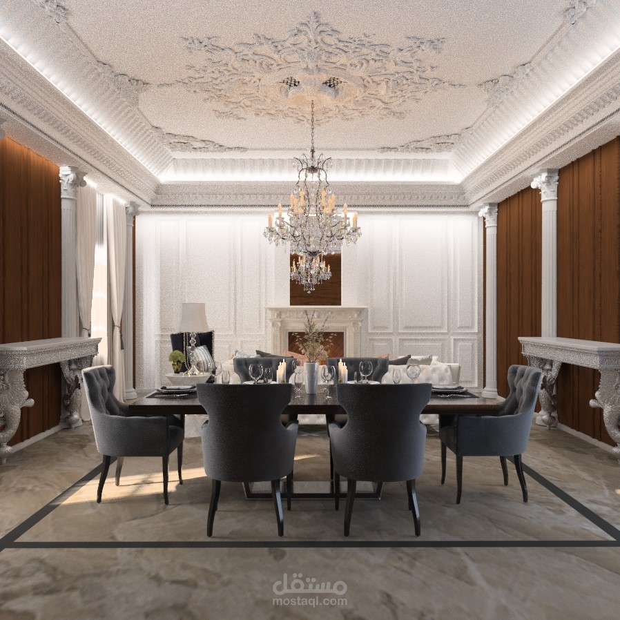 تصميم داخلي لغرفة معيشة من طراز كلاسيك