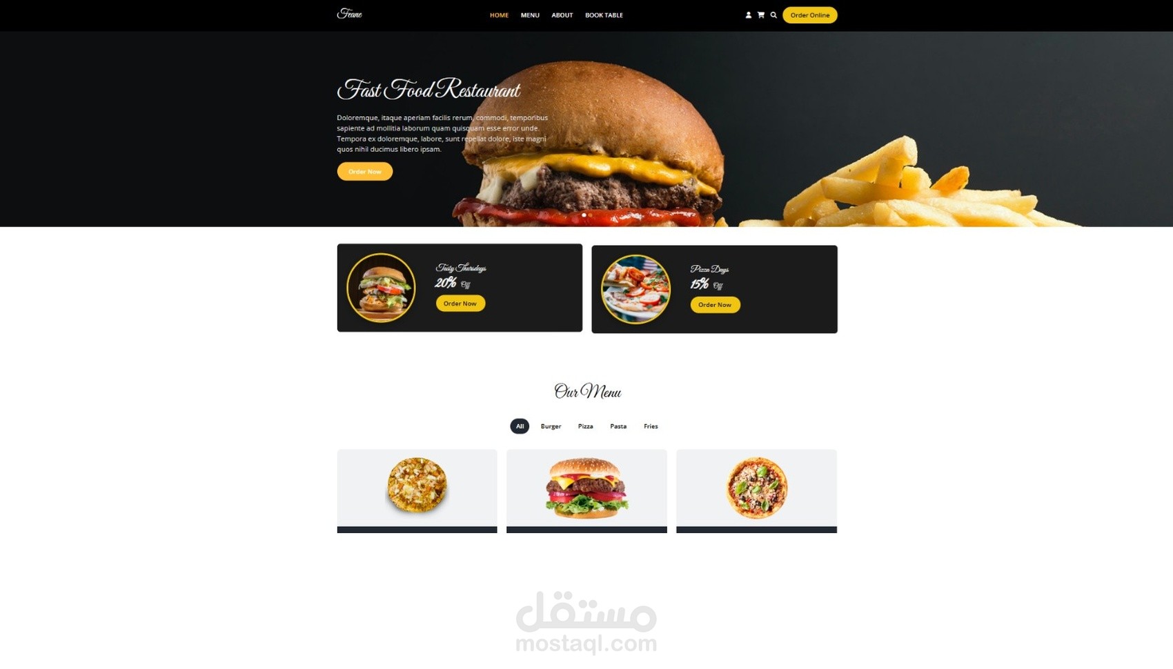 موقع Frane – واجهة أمامية لمطعم وجبات سريعة بتصميم عصري