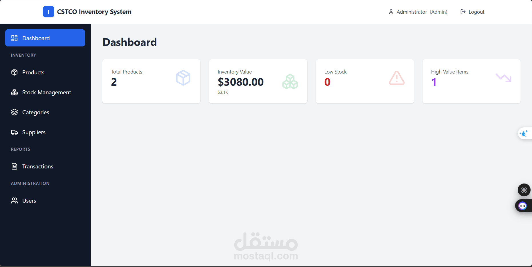 نظام إدارة المخزون لشركة SCTCO