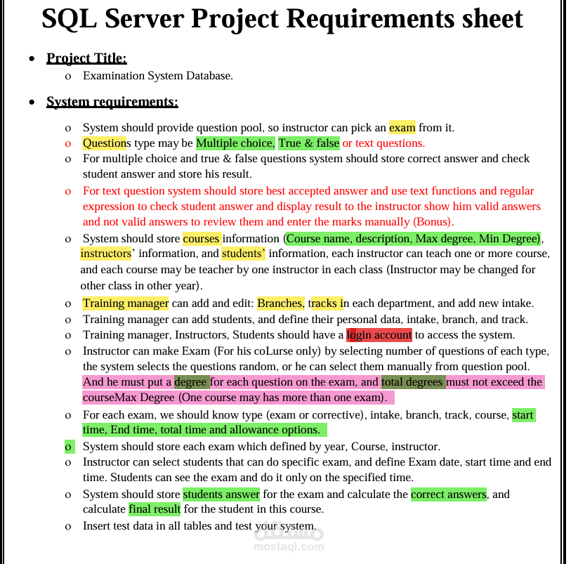 Examination system database using Sql server