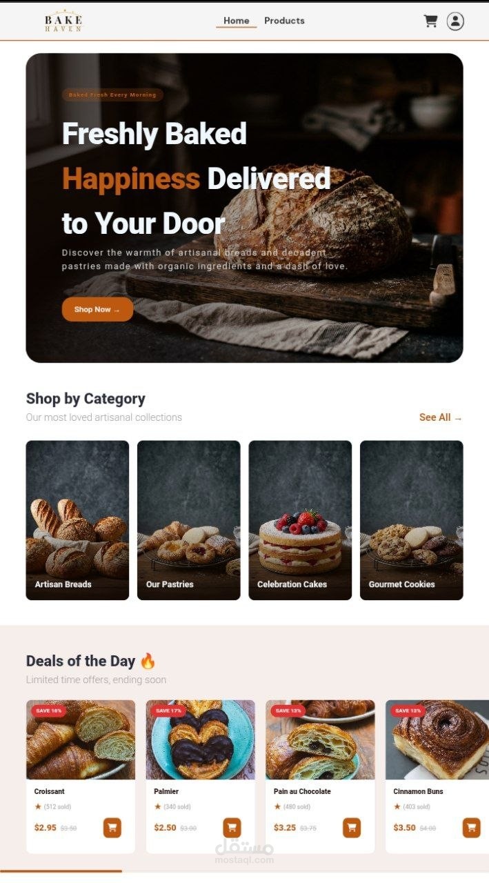 نظام إدارة مخبز Bake Haven باستخدام HTML و CSS و JavaScript