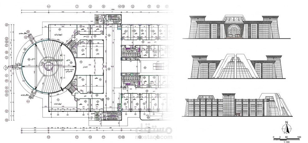 المخططات المعمارية والرسومات التنفيذية لمبنى إداري متكامل