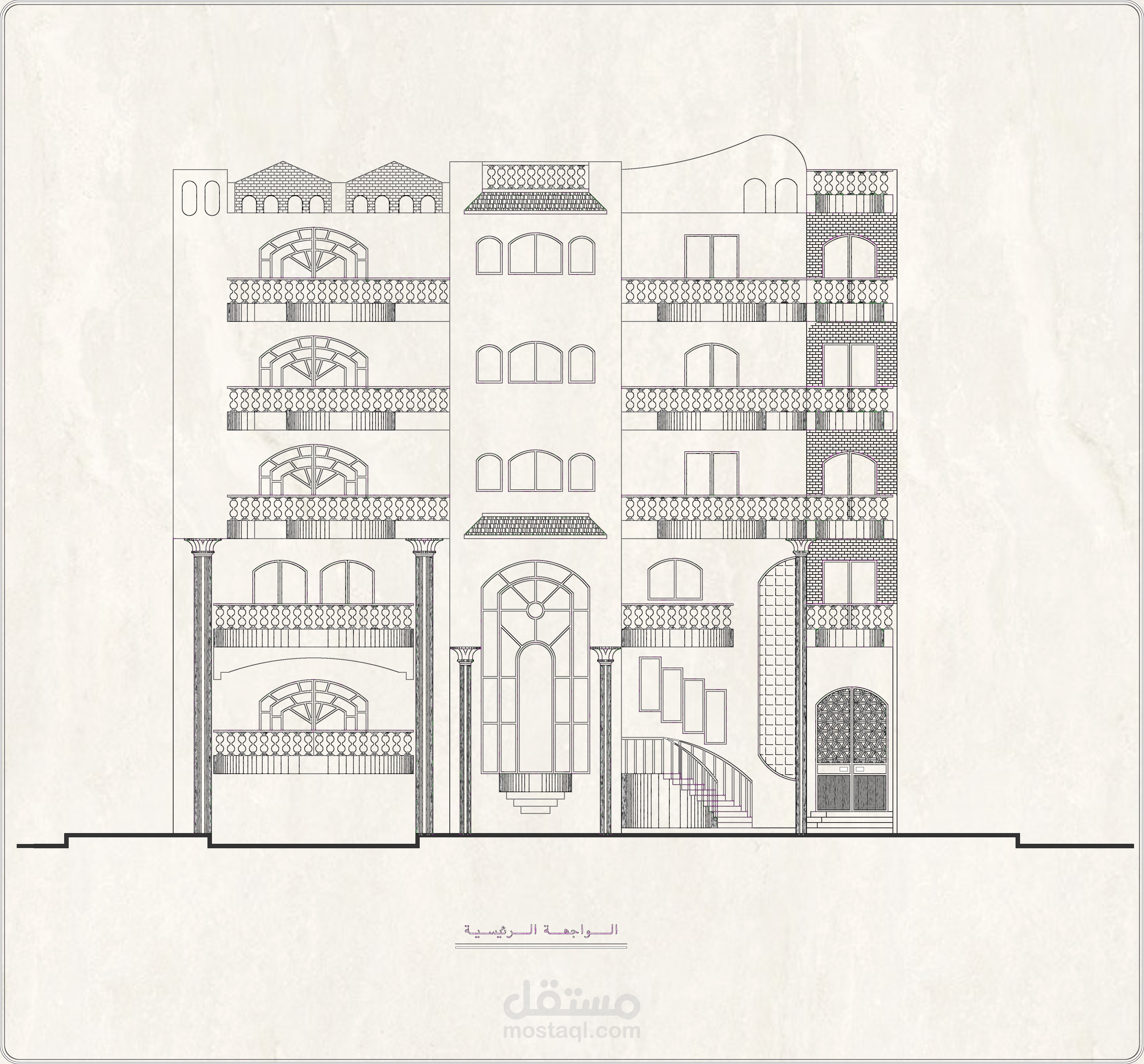 تصميم مخططات معمارية وواجهة رئيسية لعمارة سكنية