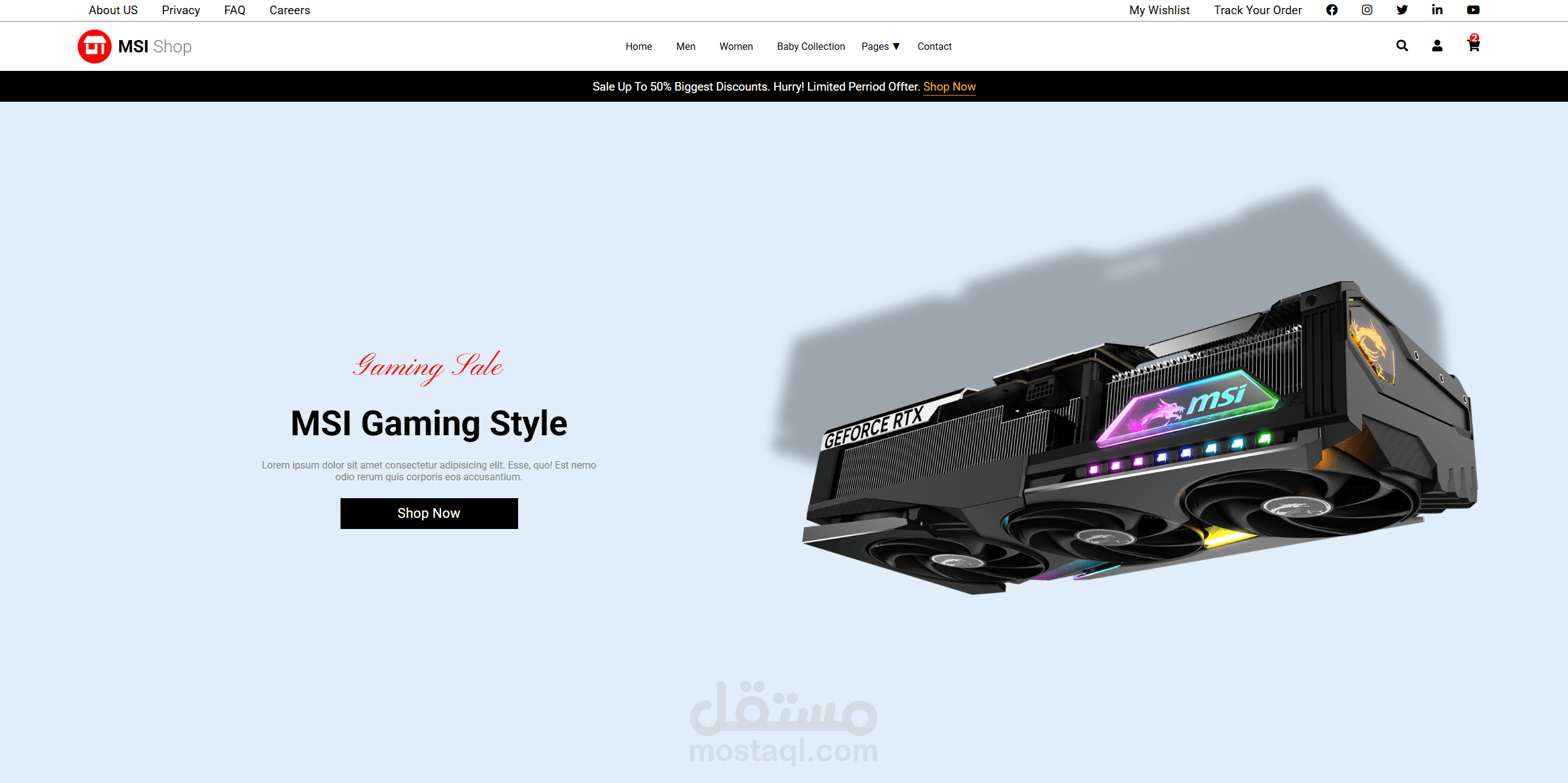 واجهة متجر MSI Gaming احترافية وتفاعلية باستخدام CSS Flexbox و JavaScript