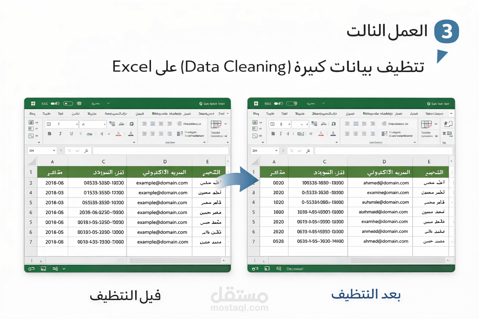 تنظيف وترتيب بيانات كبيرة (Data Cleaning) على Excel