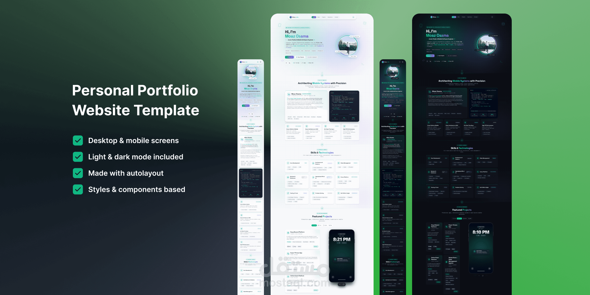 تصميم واجهات موقع بورتفوليو شخصي عصري ومتجاوب (Figma UI/UX)
