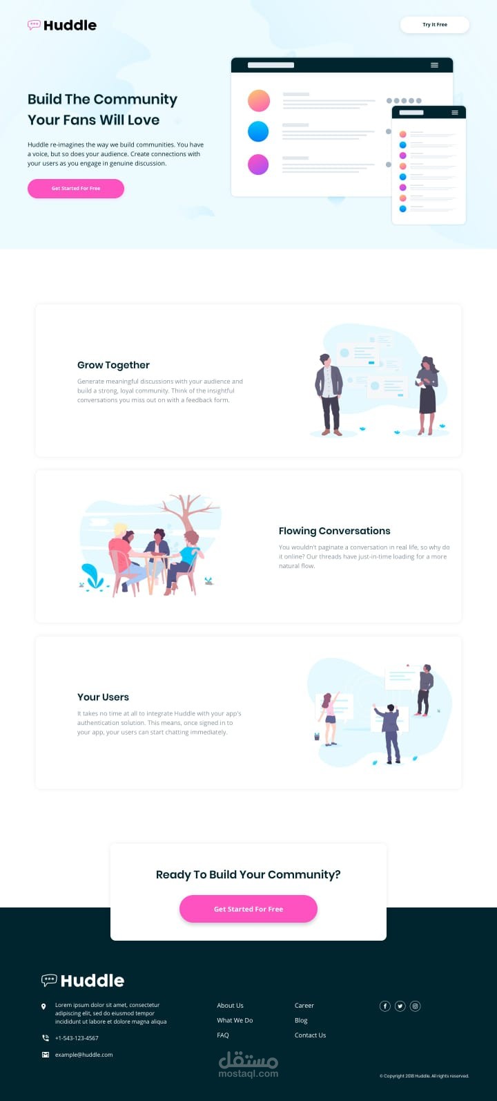 ًصفحة هبوط لمشروع Huddle.