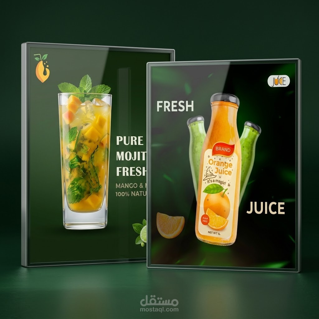 تصميم اعلان ميديا مبتكر للعصائر و المشروبات المنعشة (Fresh Juice Poster)