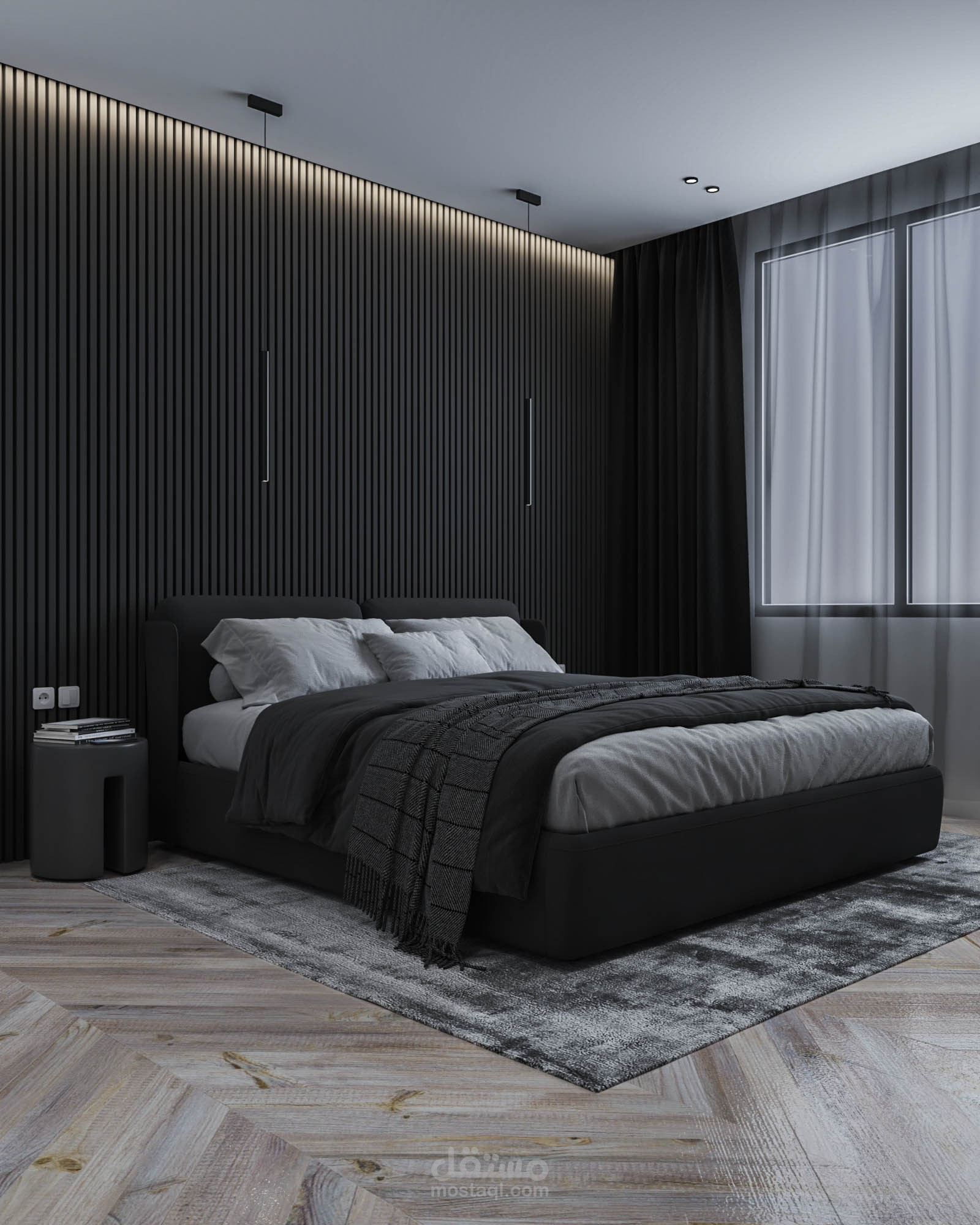 إظهار معماري فوتو-رياليستيك لغرفة نوم هادئة وشخصية | تصميم داخلي مريح ومتكامل