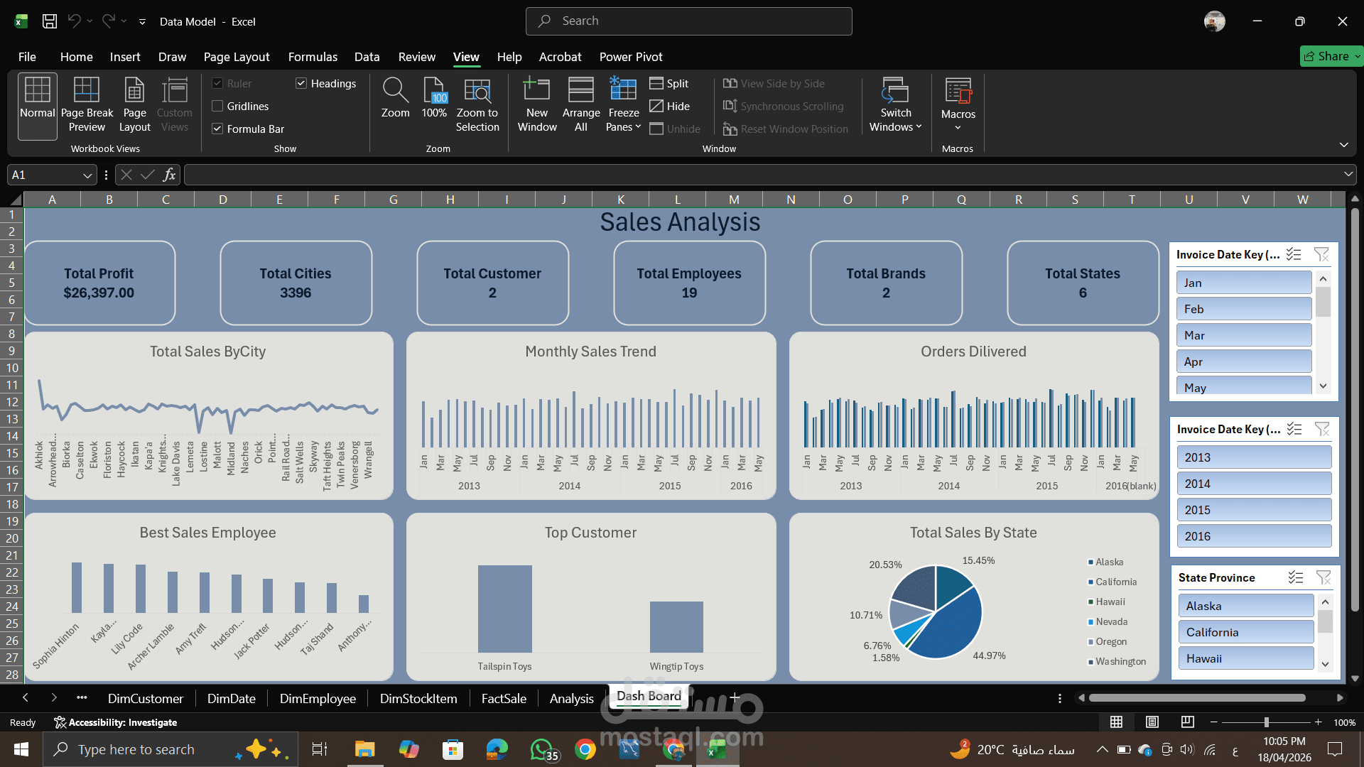 لوحة بيانات تفاعلية لتحليل المبيعات باستخدام Excel