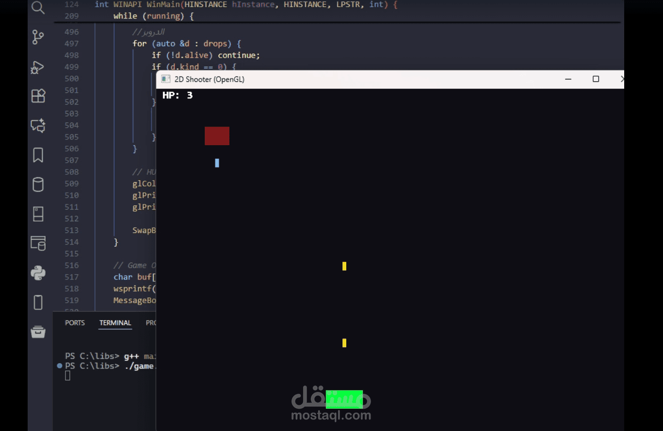 تطوير لعبة قنص ثنائية الأبعاد (2D Shooter Game) تفاعلية بالكامل.