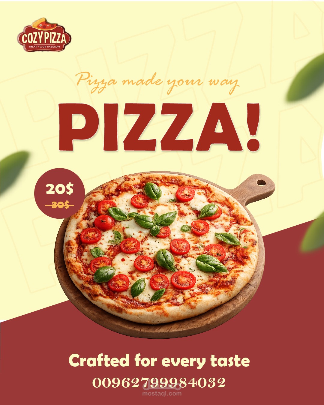 تصميم جريد سوشيال ميديا لمطعم بيتزا