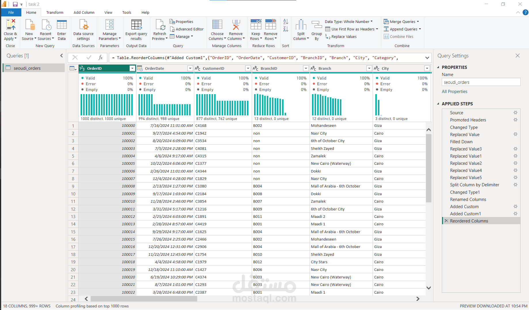 تنظيف وتحويل بيانات المبيعات باستخدام Power Query (Data Preparation Workflow)