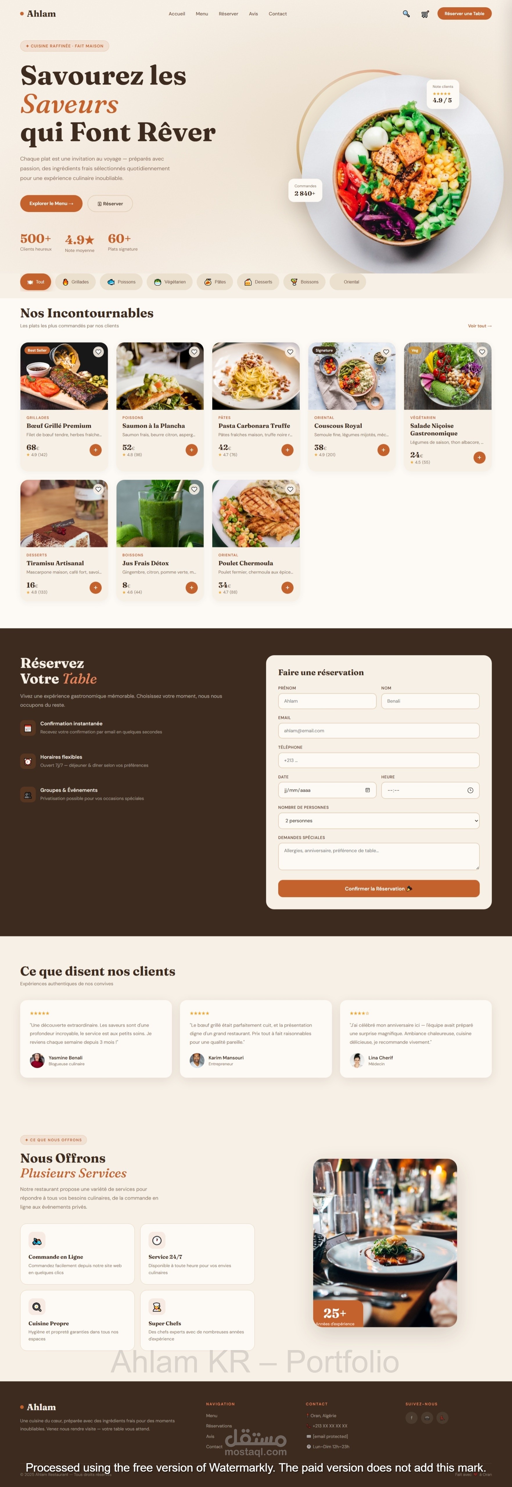 تصميم صفحة هبوط احترافية لمطعم مع قائمة طعام تفاعلية