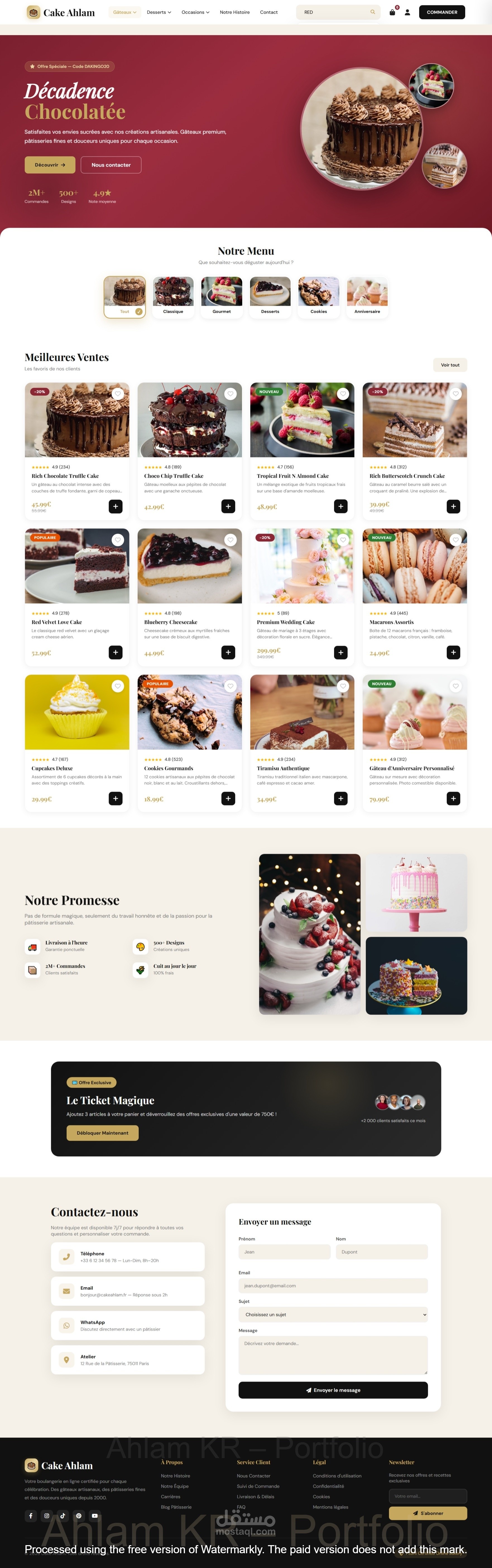 تصميم صفحة هبوط فاخرة لمحل حلويات وباتيسري