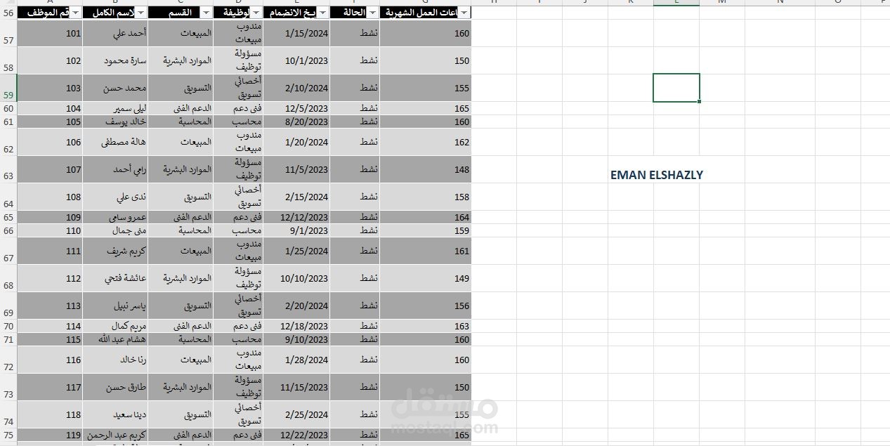 قائمة الموظفين الشهرية – إدارة البيانات باحتراف
