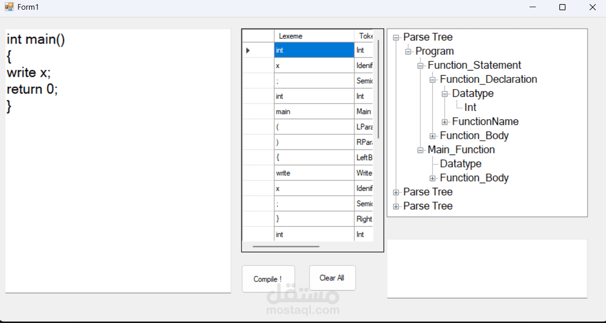 تطوير وحدة التحليل الكاملة لمترجم برمجي مصغر (Mini Compiler)