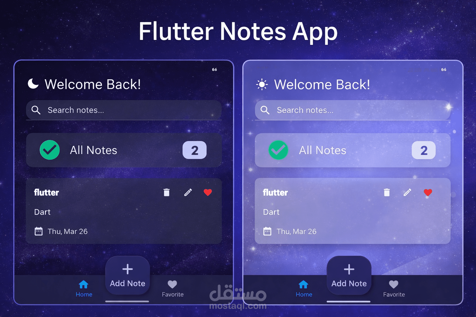 Modern Note App using flutter , statemanagment,local storaged