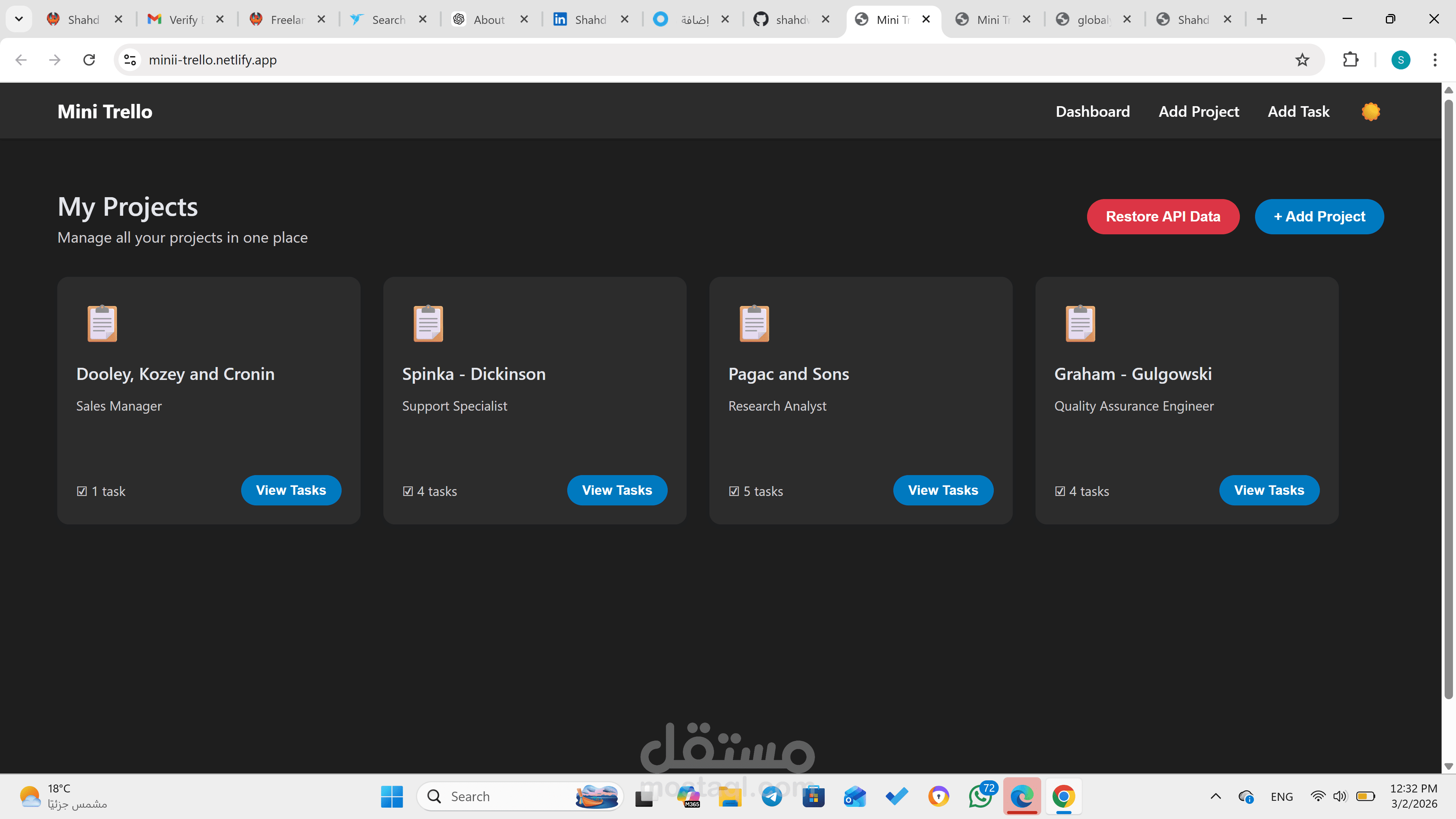 React Task Management Dashboard (Mini Trello)