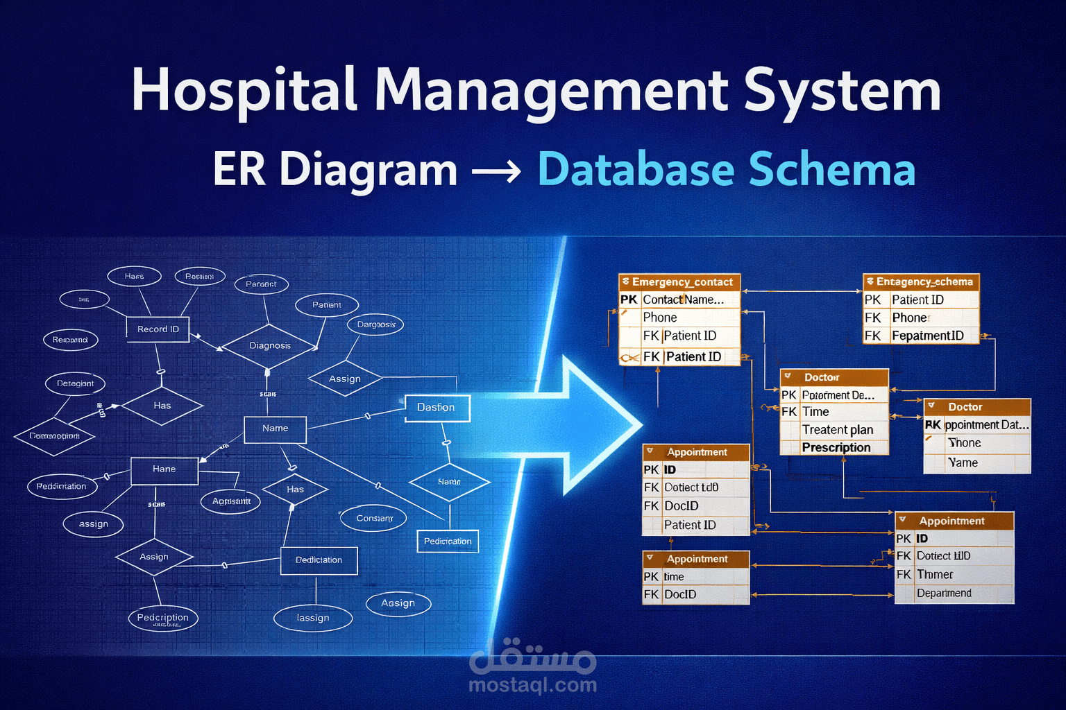 تصميم وهيكلة قاعدة بيانات نظام طبي متكامل (ERD & Physical Schema)