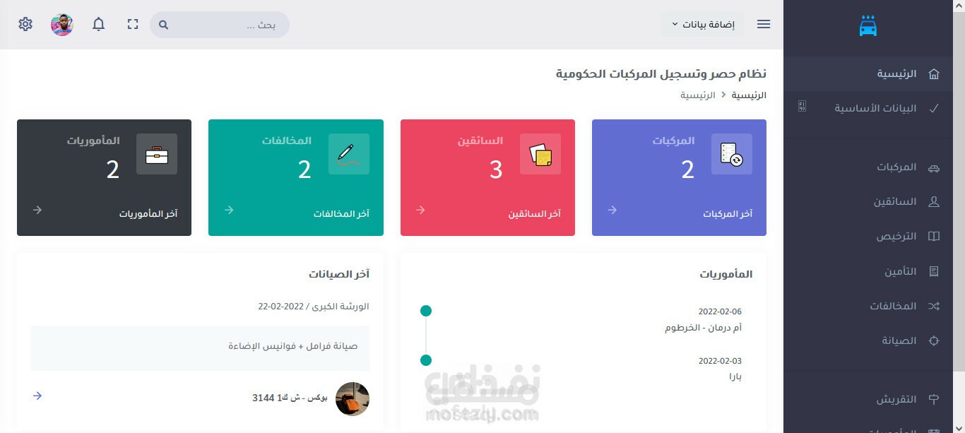 لوحة تحكم لادارة المهام