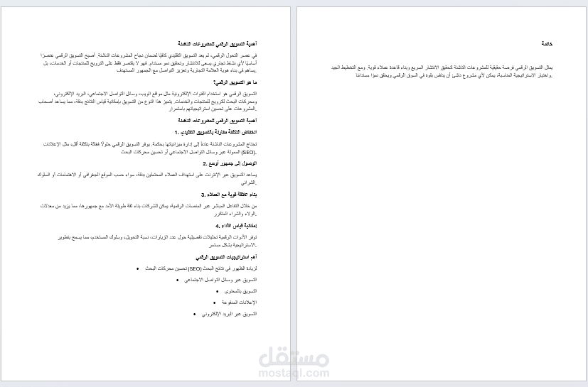 مقال حصري متوافق مع معايير SEO بعنوان "أهمية التسويق الرقمي للمشروعات الناشئة"