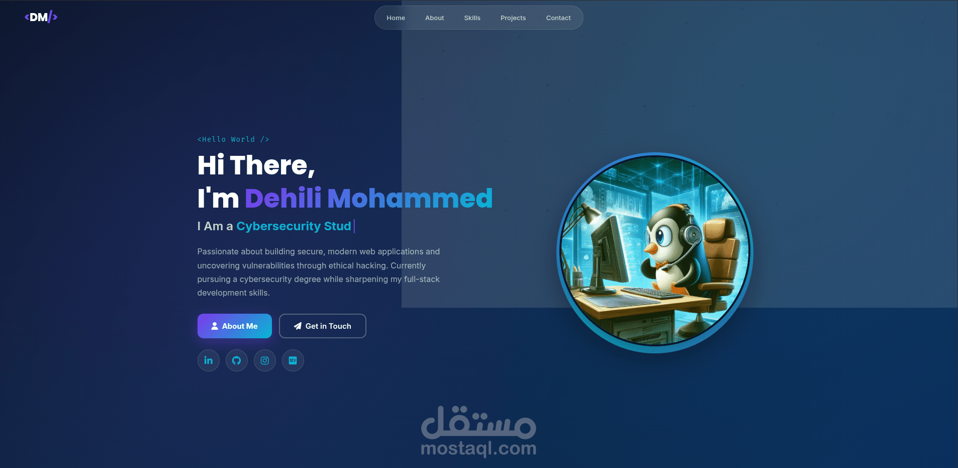 Portfolio شخصي لعرض مشاريعي، مهاراتي التقنية، وخبرتي في تطوير الويب