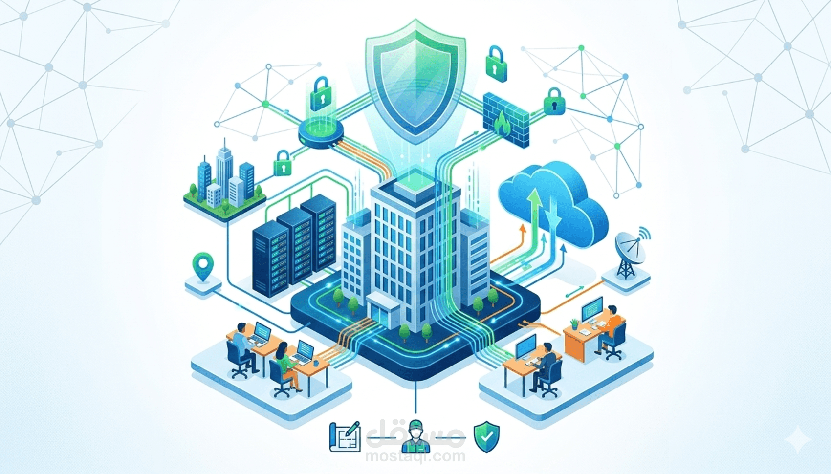 تصميم وتنفيذ شبكة مؤسسية متكاملة وآمنة