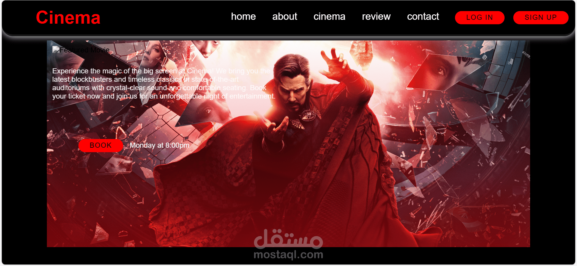 منصة سينمائية – تصميم ويب عصري ومتجاوب (React / Bootstrap))