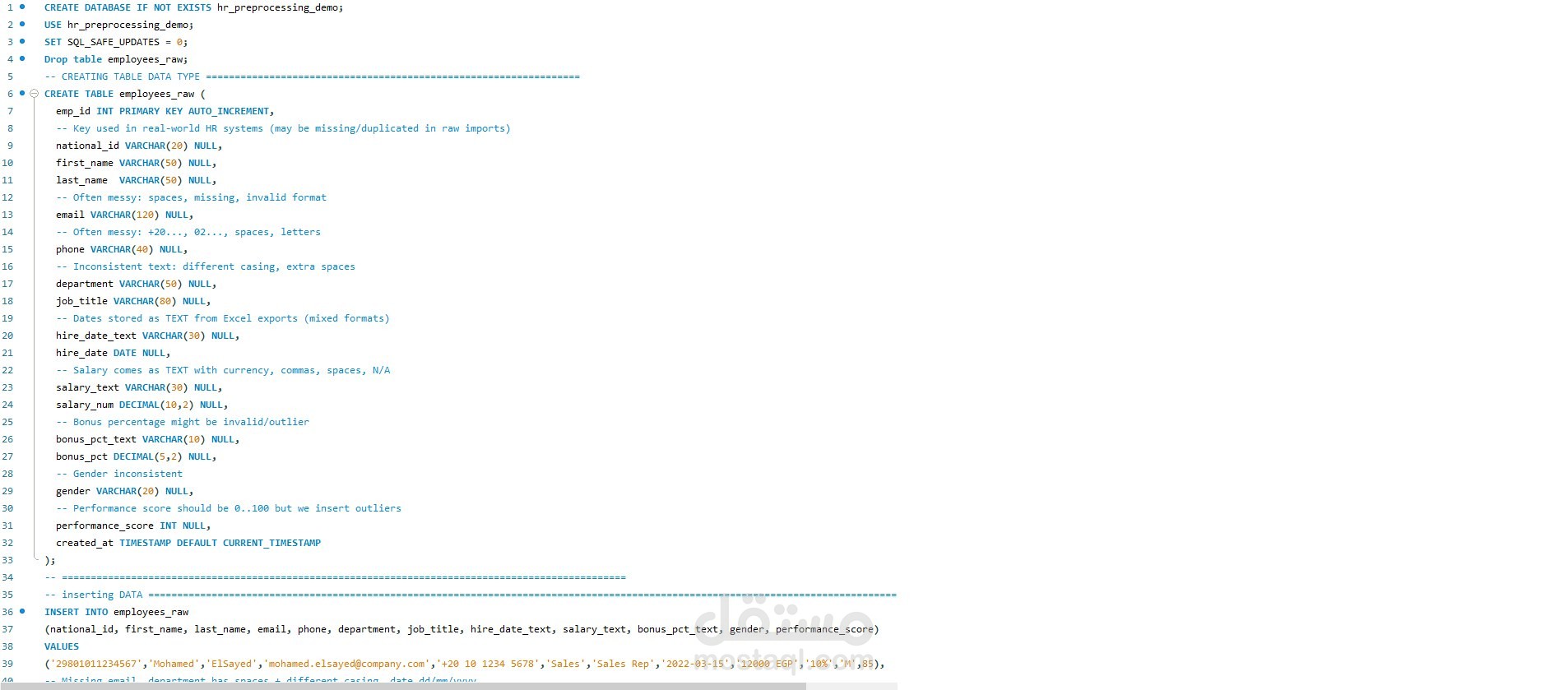 تنظيف وتحليل بيانات الموارد البشرية باستخدام MySQL (Data Cleaning & SQL Analysis)