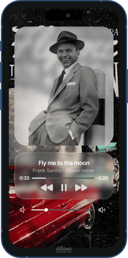 تصميم واجهة مشغل موسيقى بتأثير Glassmorphism (رؤية استباقية قبل تريند Apple)