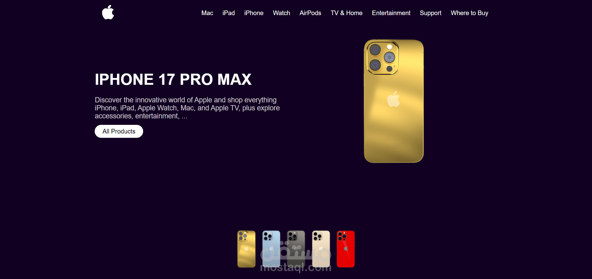 تصميم واجهة مستخدم تفاعلية (Landing Page) لمنتجات Apple بأسلوب عصري