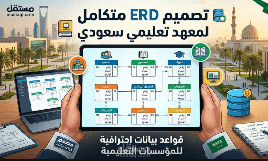 عمل تصميم ERD  لمشروع معهد  في السعودية يستهدف طلاب الثانوي , كان توجهيي اثناء التصميم جعله قابلا للتمدد بكل جوانبه