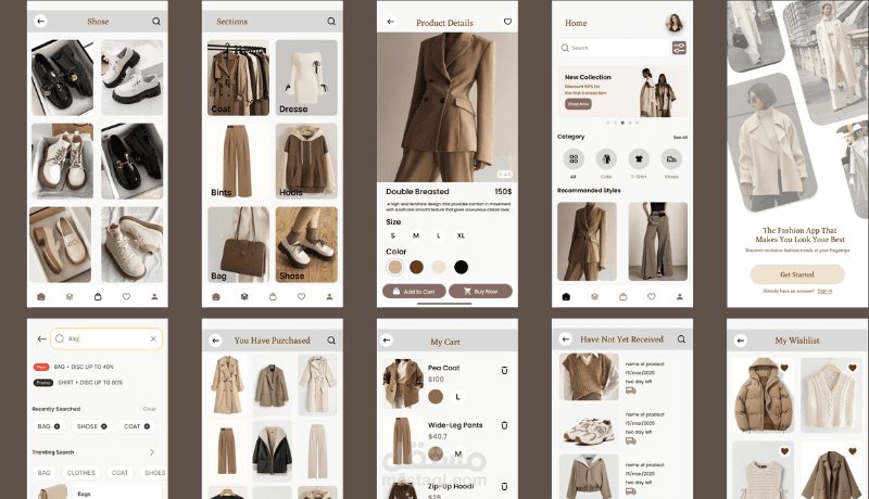 تصميم UI/UX احترافي لتطبيق متجر ملابس عصري