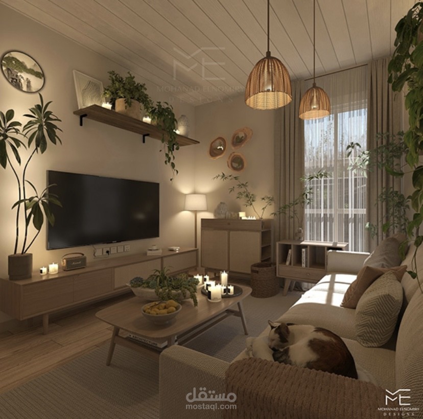 Neutral scandinavian cozy living room