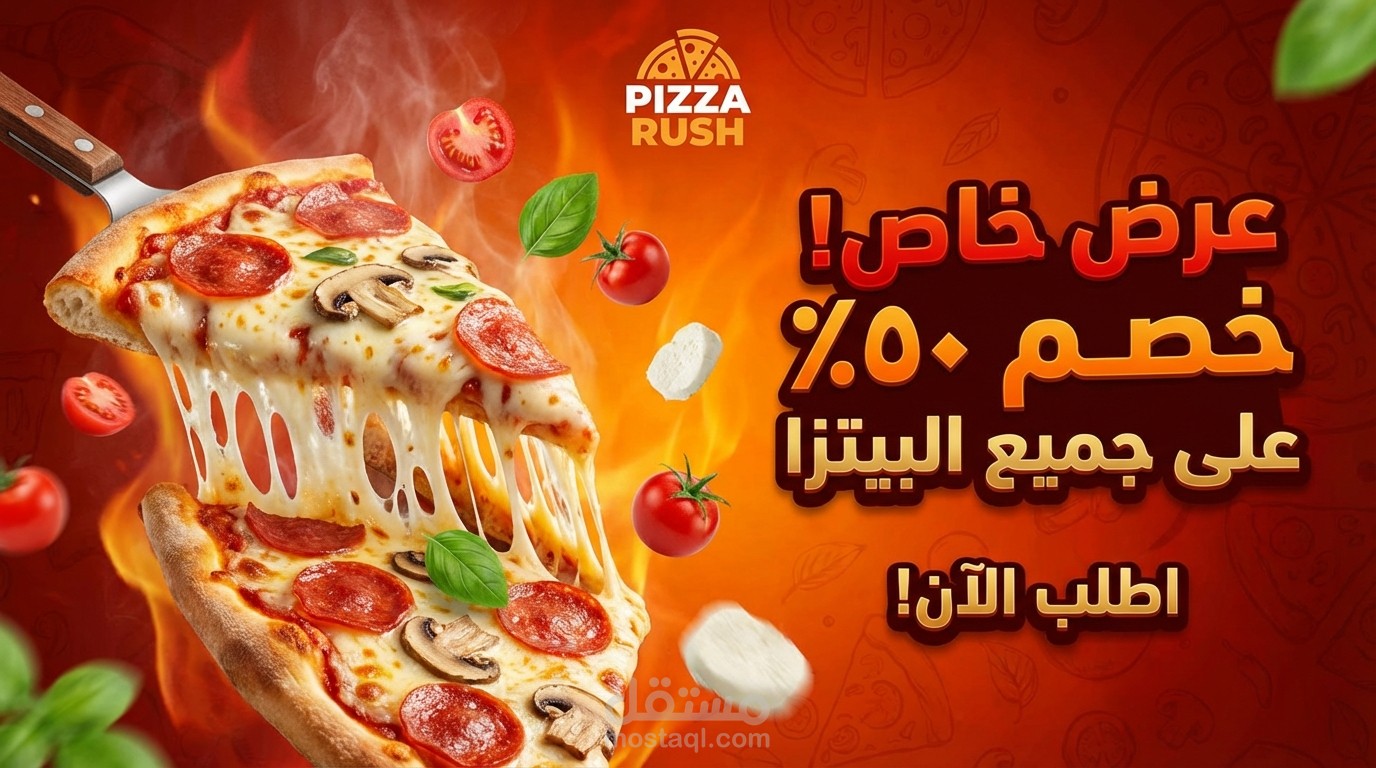 تصميم منشور إعلاني جذاب لعرض خاص على البيتزا