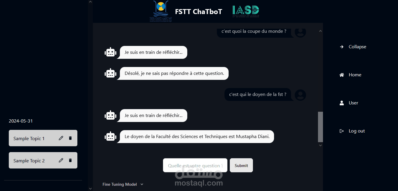 تطوير روبوت محادثة ذكي يعتمد على الذكاء الاصطناعي لجامعة FST طنجة