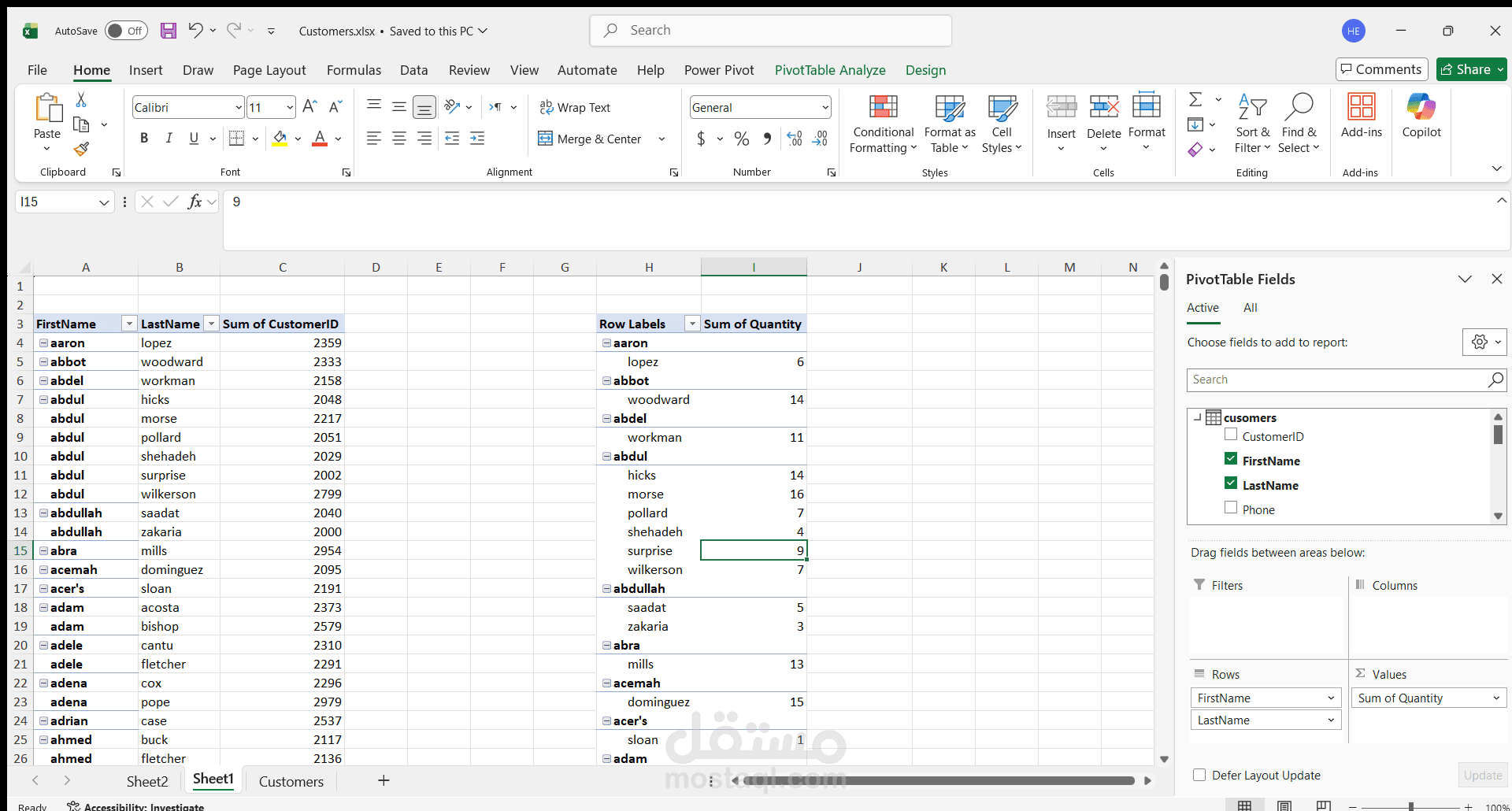 تحليل البيانات باستخدام Excel Pivot Tables